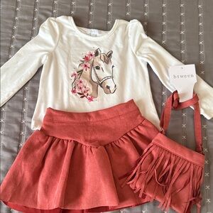 btween Floral Horse Top and Coral Skirt Set
